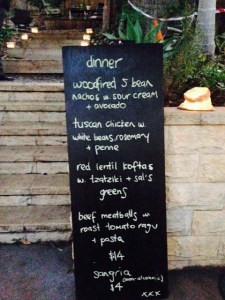 Delicious dinner menu for the Friday night dinner at the Lane in Palmwoods